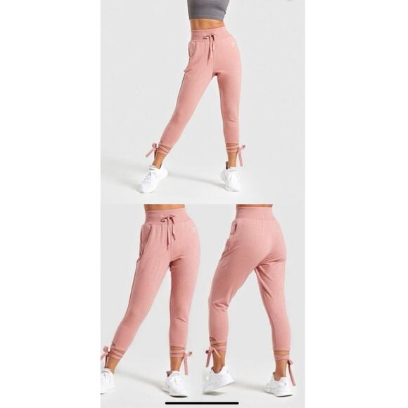 Gymshark small Ark tie high waisted joggers crop pink sweatpants yoga - Picture 1 of 10